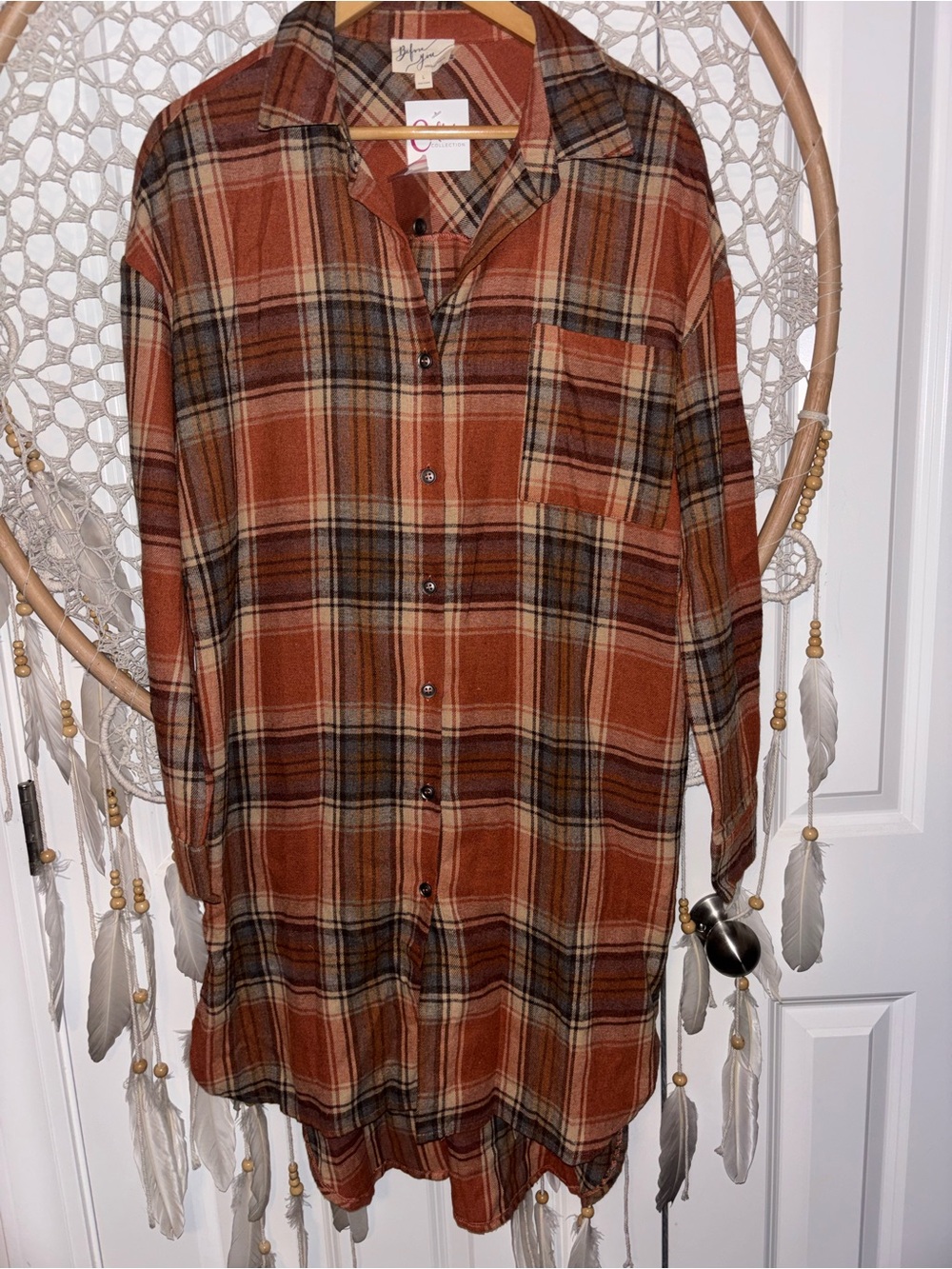 Before you Rust Plaid Button-Up Dress Women's Large A00390